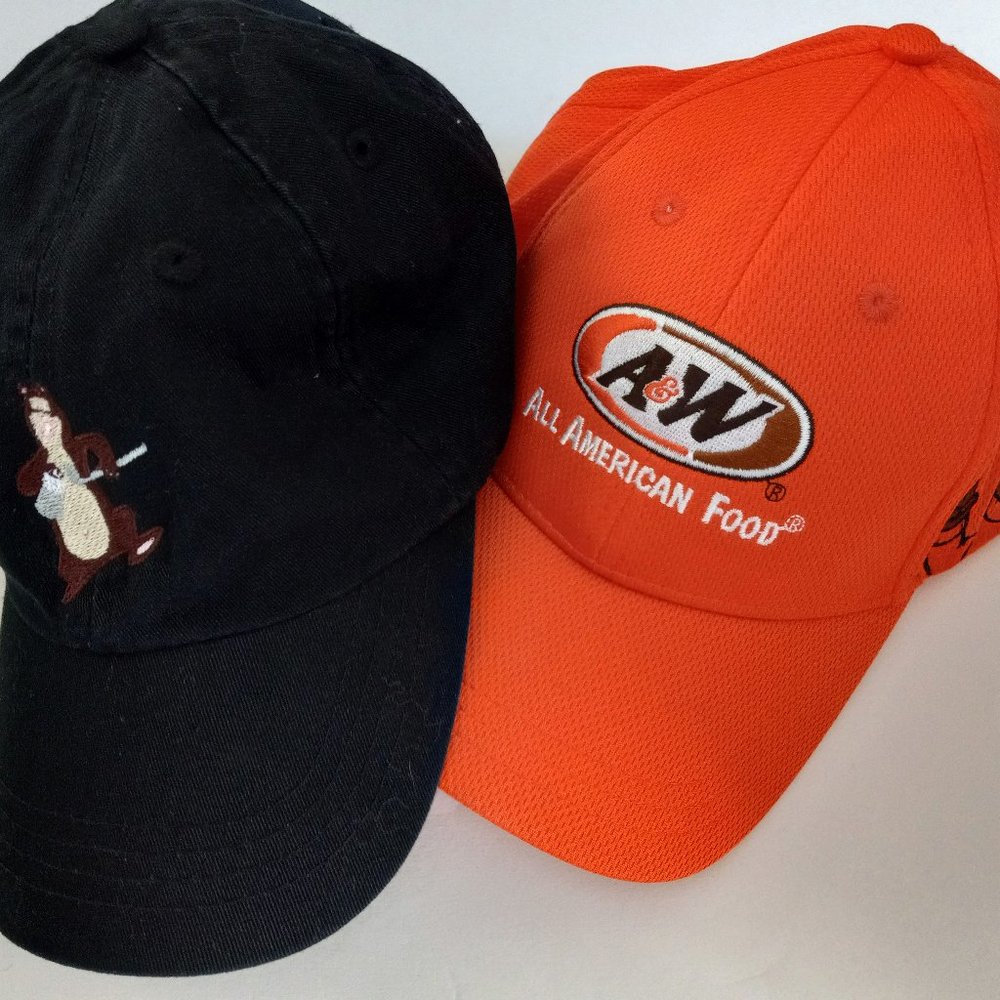 A&W Rootbeer Embroidered Hats EUC Set Of 2 Orange Black
